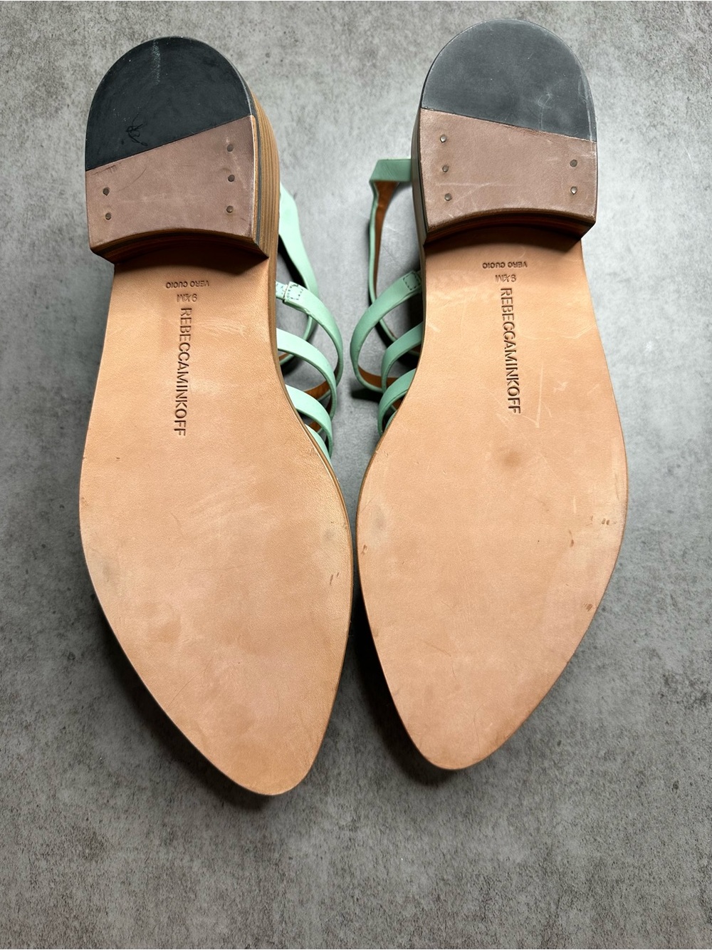 Rebecca Minkoff Hayden Leather Cage Sandals Winter Mint Size 9.5 - Picture 7 of 13